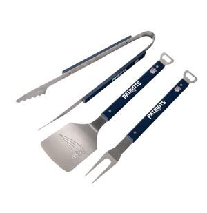 NFL New England Patriots 3 Piece Grill Set Spatula Fork Tongs + Bottle Openers